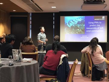 james presenting his research at the nerc ipm course on coral demography and community ecology credit r salguero gomez